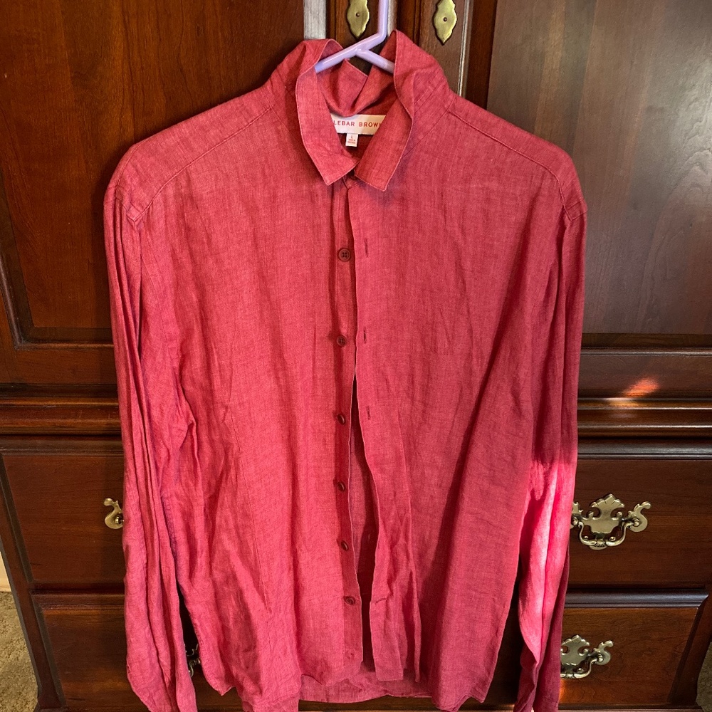 Raspberry Linen LS collar button down